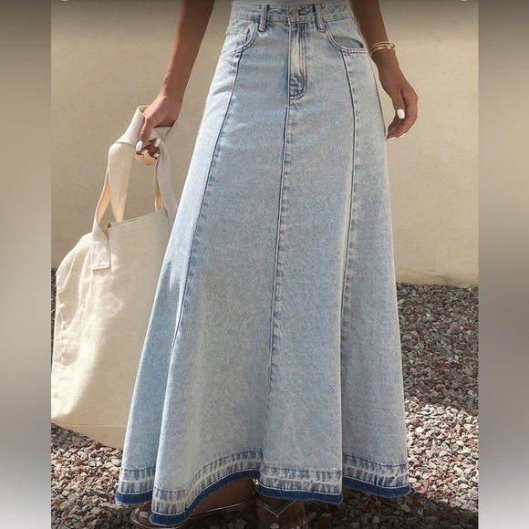 Light Blue Denim Maxi Skirt - Picture 4 of 5